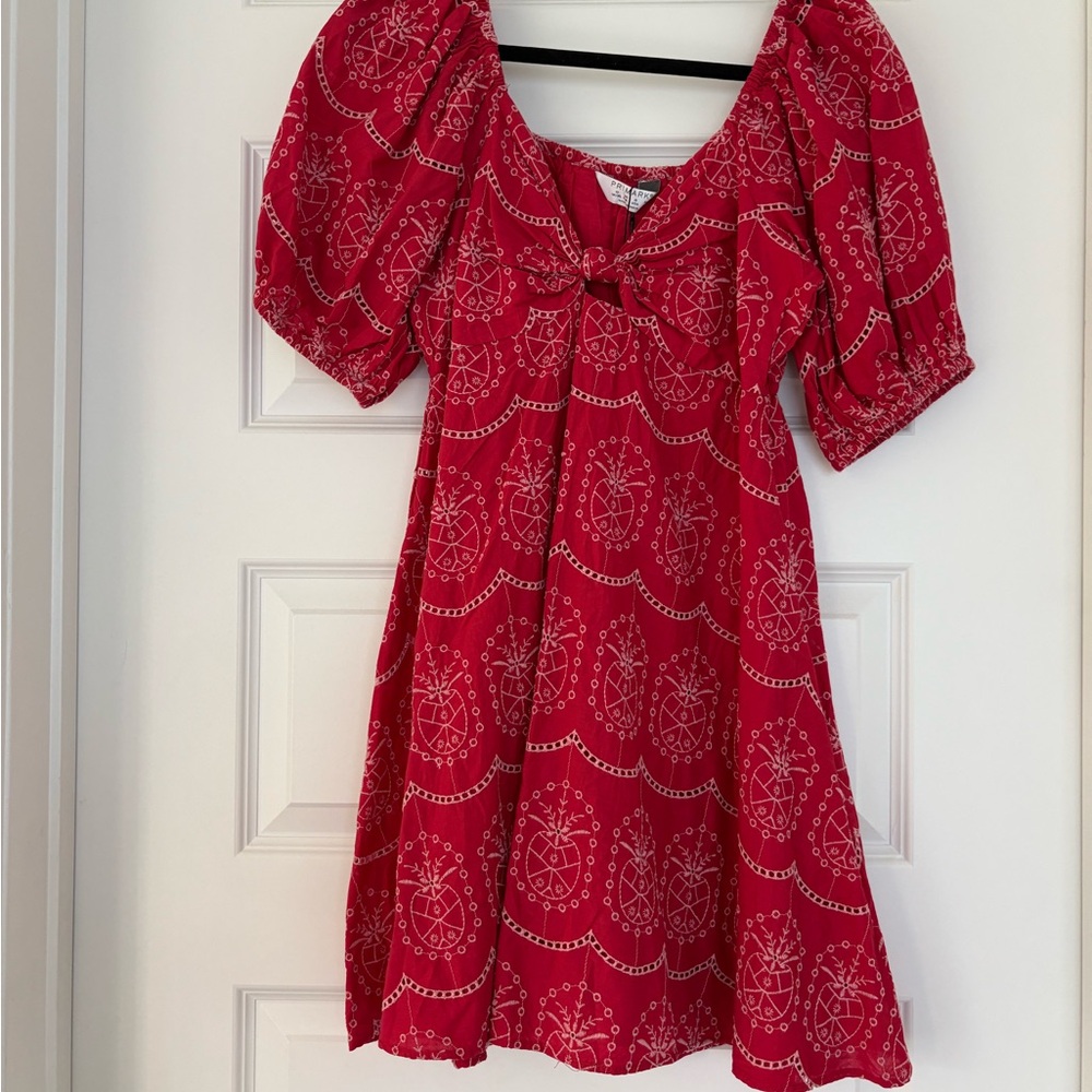 Primark Red Dress with White Embroidery